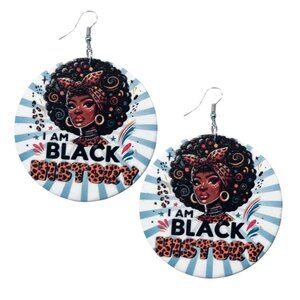 I Am Black History Afro Queen Statement Dangle Wood Earrings